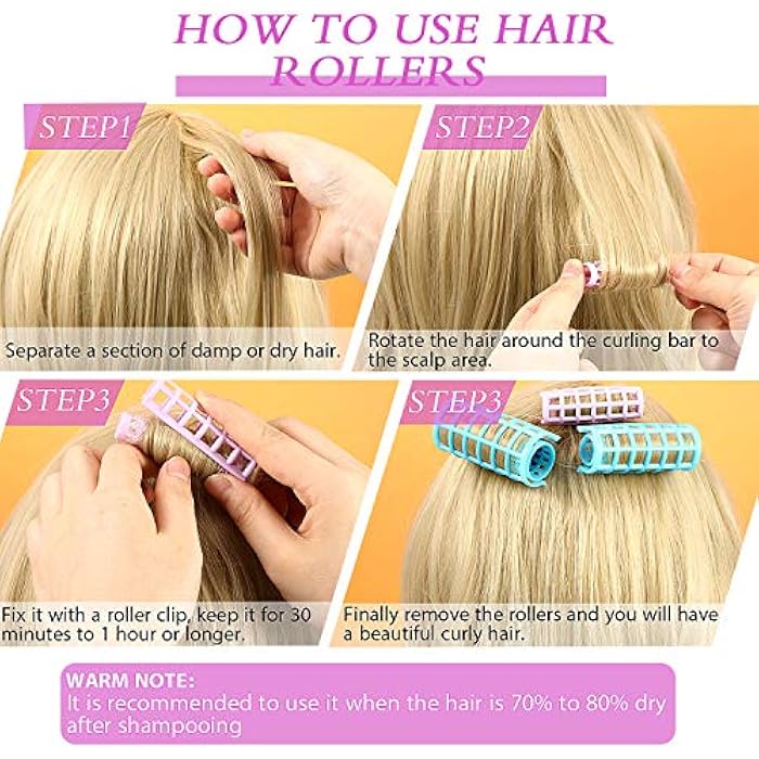 WILLBOND 44 Count Plastic Hair Rollers Self Grip Curlers Clip On Rollers No Heat Curlers for DIY Hairdressing, 4 Sizes - Image 3